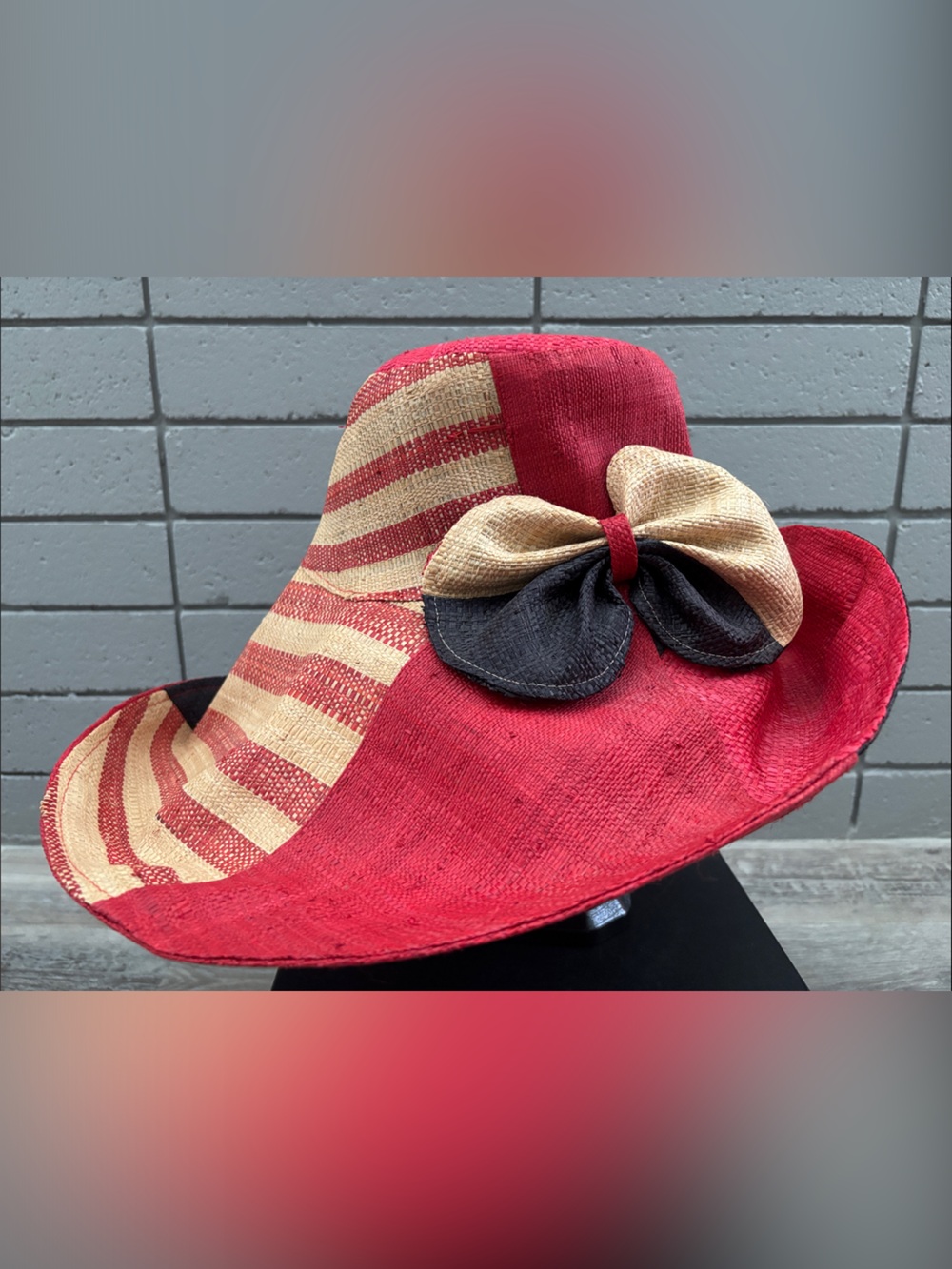 Red and Blue Straw Beach Hat handcrafted in the USA